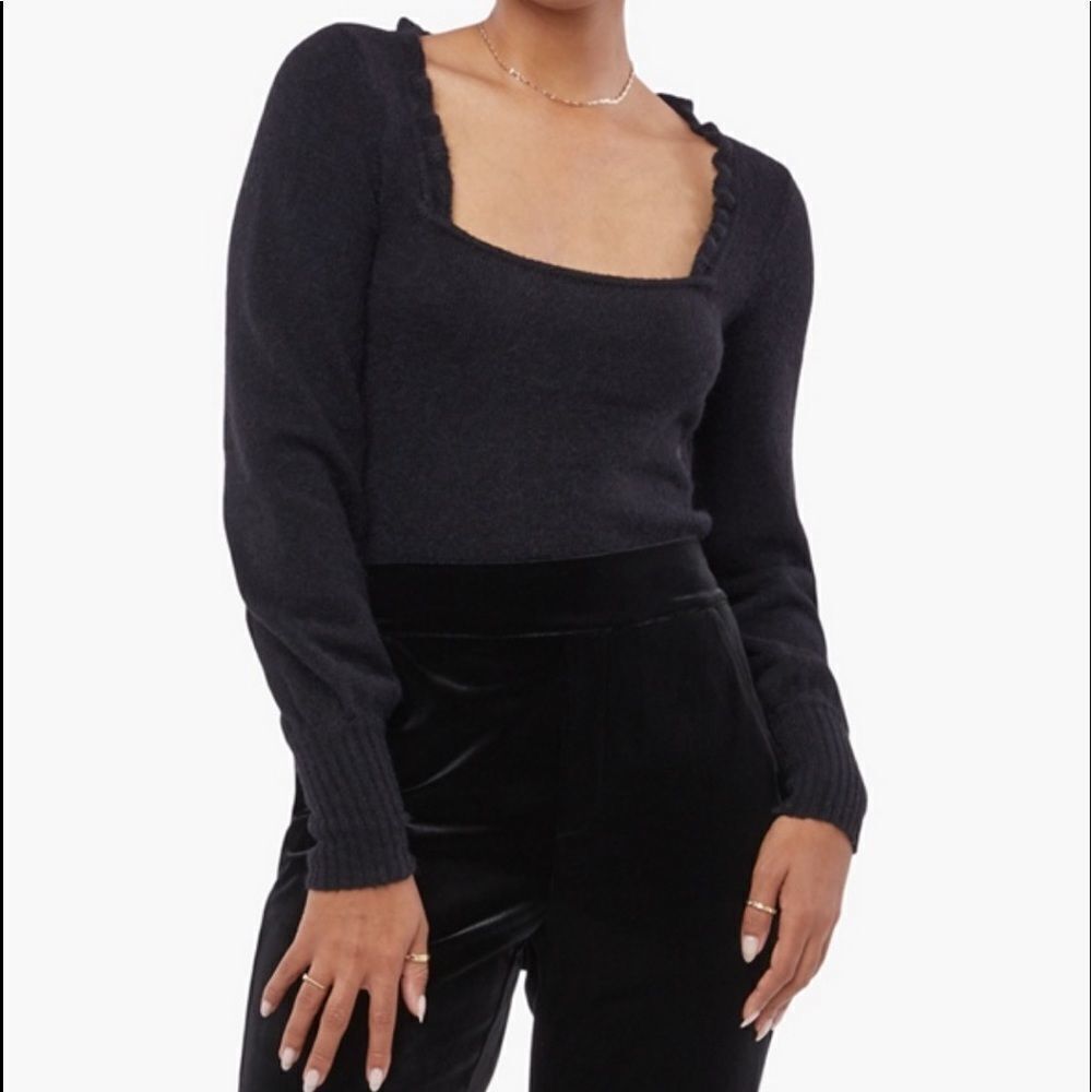 Justfab Square Neck Fuzzy Sweater‎ BLACK L NWT in packaging